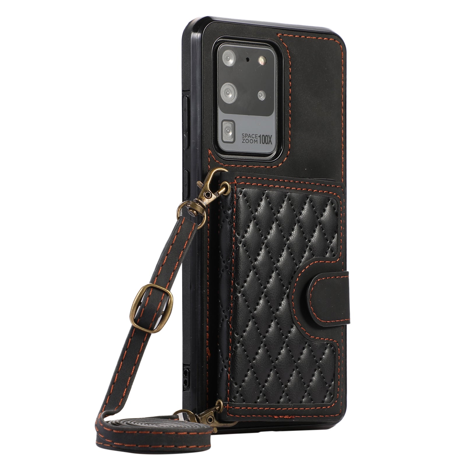 Phone Case for Samsung Galaxy S20 Ultra Card Holder TPU+PU Leather Kickstand Phone Cover - Black Phone Case for Samsung Galaxy S20 Ultra Card Holder TPU+PU Leather Kickstand Phone Cover - Black